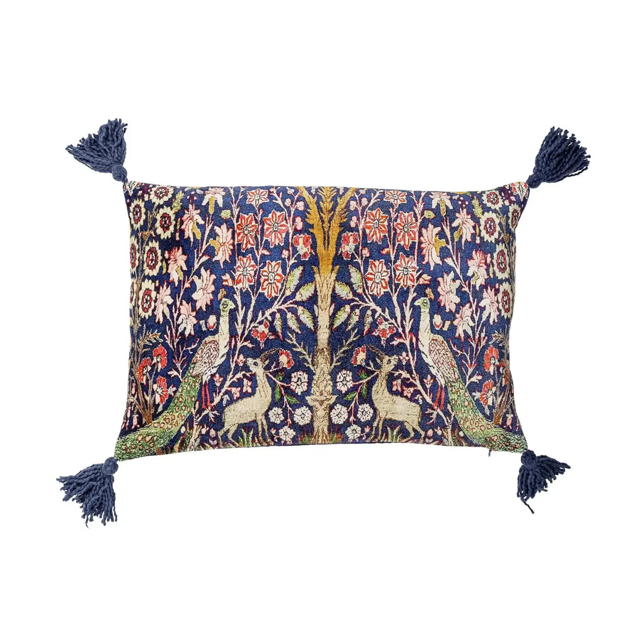Bloomingville Kissen Adya aus Viskose in Blau mit floralem Pfauen- und Blumenmuster, B/H: 50 x 35 cm - Bild 1