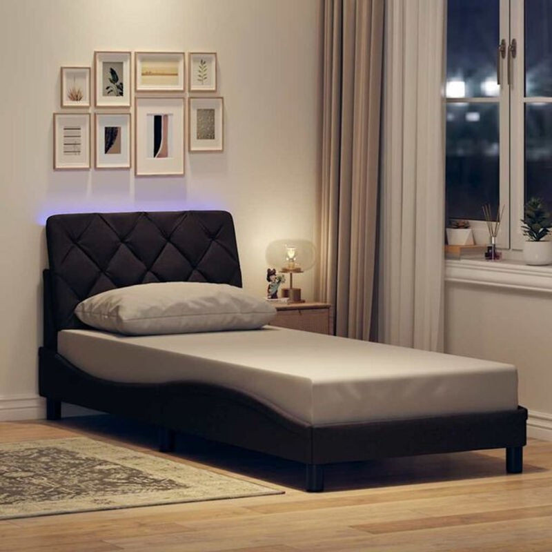 Vidaxl Polsterbett mit LED in Dunkelbraun aus Stoff und Metall, B/T: 90 x 200 cm - Bild 1