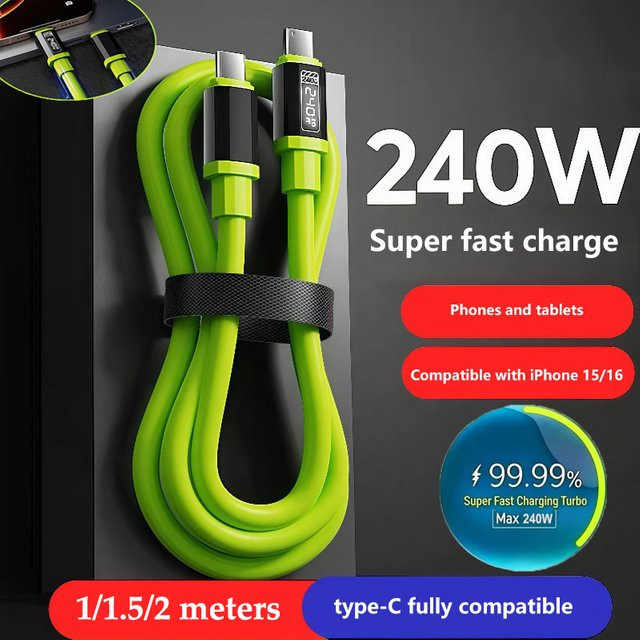 Xiaomi Silikon-Schnellladekabel USB zu Typ-C mit 240W und 10A, Farbe Grün - Bild 1
