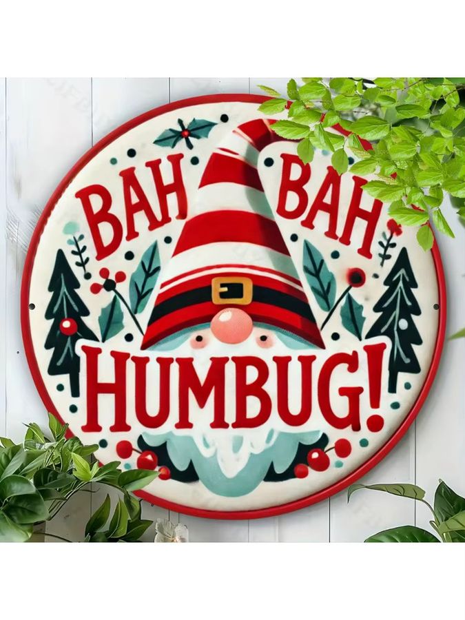 CIFBUY Weihnachts-Wandkunstschild aus Aluminium mit Weihnachtsmütze Bah Humbug vertikal - Bild 5