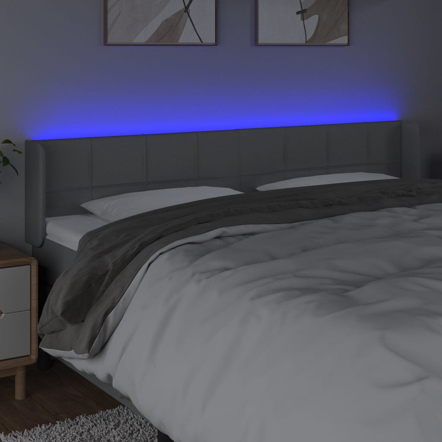 vidaXL LED Bettkopfteil in Hellgrau mit Stoffbezug, B/T/H: 163 x 16 x 78/88 cm - Bild 3