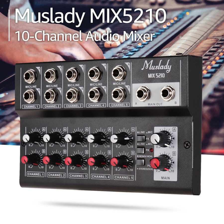 Muslady MIX5210 10-Kanal-Mischkonsole Digitaler Stereo-Audio-Mixer in Schwarz mit Mikrofonanschluss - Bild 5