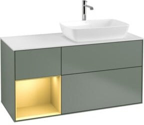 V&B Finion Waschtischunterschrank mit Wandbeleuchtung, Breite: 120 cm, Tiefe: 50,1 cm, Höhe: 50,1 cm, lackiert in Gold matt mit Olivenmattlack - Bild 1
