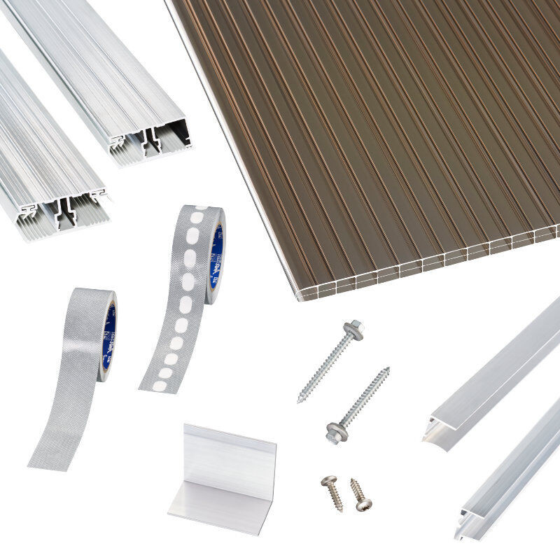 Scobalit Terrassendach-Set mit Polycarbonat Stegplatten und Alu Verlegeprofilen in Bronze, 16 mm - Bild 1