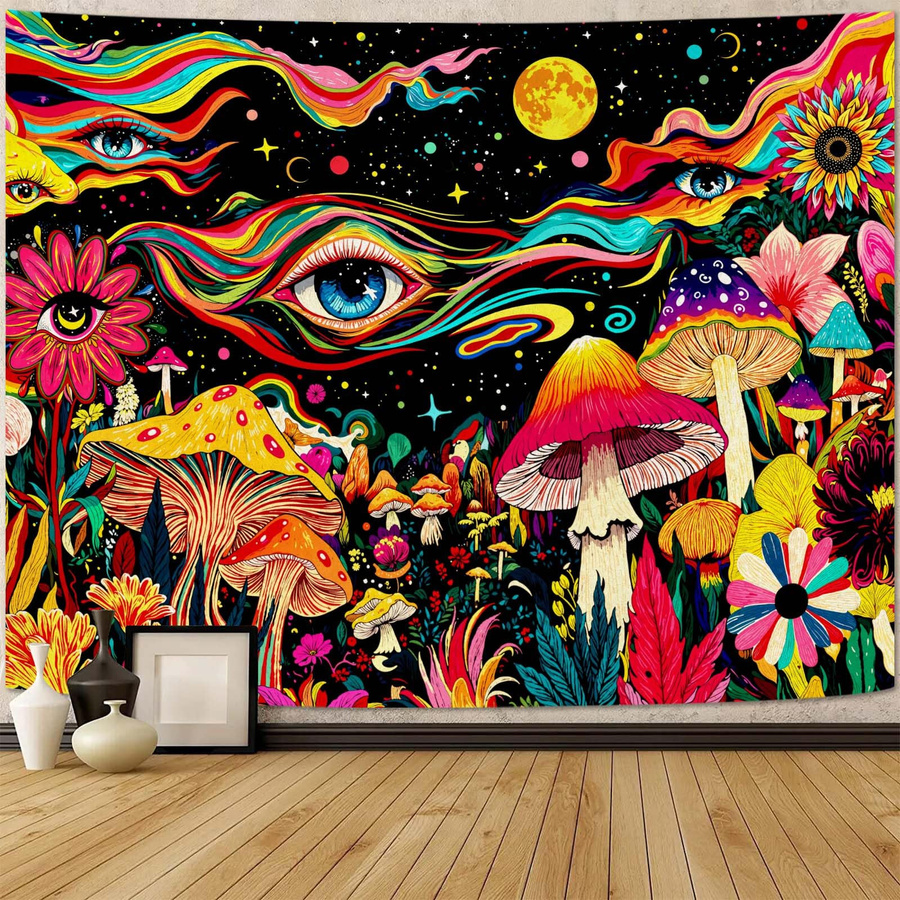 Bunter Hippie Wandteppich von JMG Household Supplies mit abstraktem Auge, Pilz und floralem Design, B/H: 70 x 100 cm - Bild 2