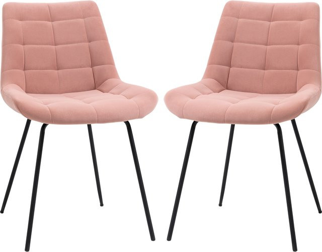 HOMCOM Esszimmerstuhl 2er Set in Rosa mit Samtbezug und Stahlbeinen im Retrodesign - Bild 1