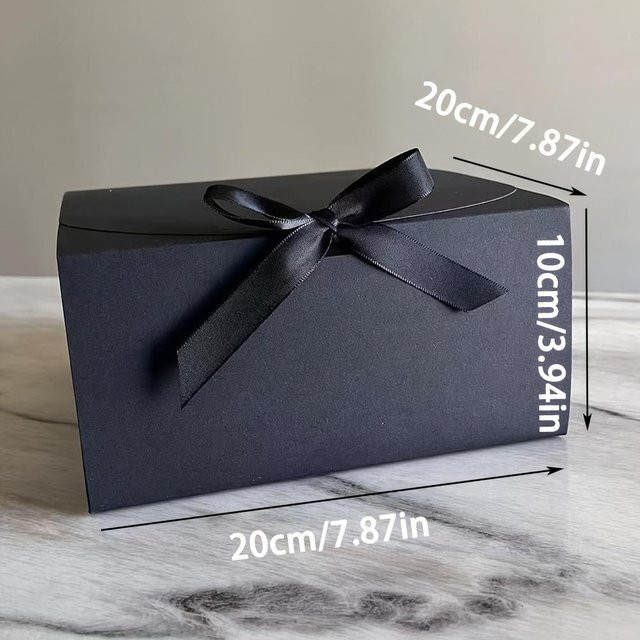 12er Set WTEMPO Geschenkboxen aus Kraftpapier mit Schleife, Schwarz, B/T/H: 20,32 x 20,32 x 10,16 cm - Bild 1