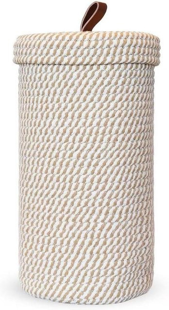 Zhongbang Aufbewahrungskorb im Bohemian Stil mit Deckel aus Baumwolle, Weiß, B/T/H: 35,0 x 17,0 x 17,0 cm - Bild 1