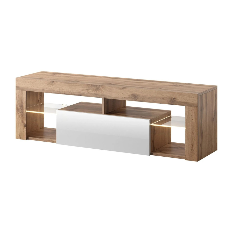 TV-Lowboard Bianko Lancelot von Selsey in Eiche und Weiß Hochglanz mit Beleuchtung, Breite: 140 cm, Höhe: 50,5 cm, Tiefe: 35 cm - Bild 2
