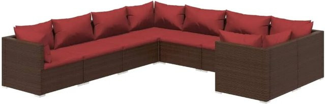 vidaXL 8-tlg Garten-Lounge-Set aus Poly-Rattan in Braun mit Kissen und pulverbeschichtetem Stahlgestell - Bild 1