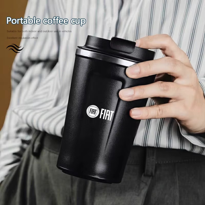 FIAT Isolierter Edelstahl Becher mit Laser Logo in Weiß für Abarth 500 Ducato Panda Grande Punto Tipo Pulse Strada 600 500L - Bild 3
