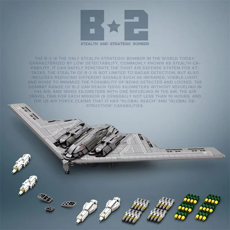 HUATEC MOC B2 Militär Stealth und Strategischer Bomber Bausteine Modell in Grau mit 2063 Teilen - Bild 3