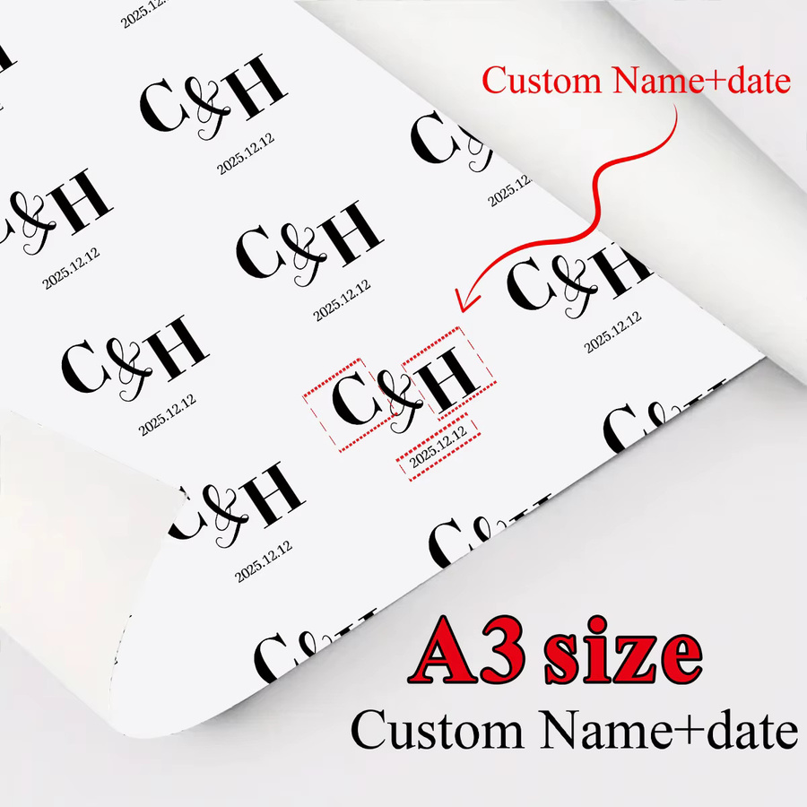 Personalisiertes Hochzeits-Geschenkpapier mit Namen und Datum, 3 Blatt, Weiß - Bild 2