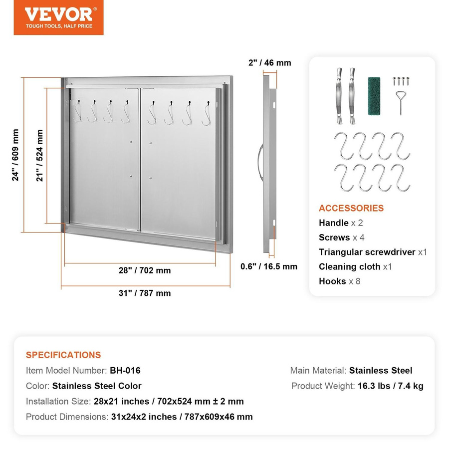 Buying Solutions MB Grillzugangstür aus Edelstahl als Doppeltür für deine Außenküche, Farbe: Silber, B/H: 78,7 x 60,9 cm - Bild 3