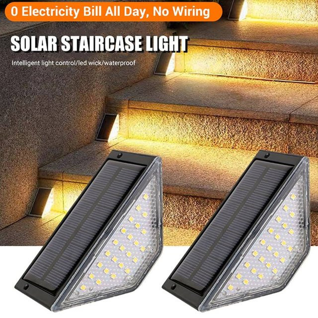 XIWANGFIRE 4er-Set Solar LED Außenleuchten für Garten und Treppen, wasserdichte Solar-Stufenleuchten in Schwarz mit warmweißem Licht - Bild 1
