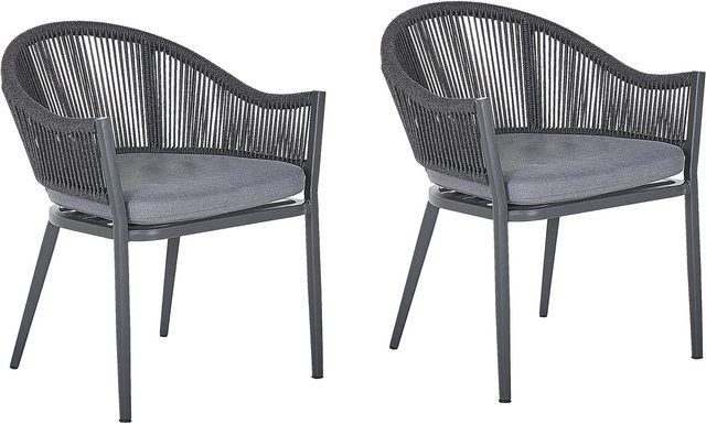 Beliani Gartenstuhl aus Aluminium in Grau mit Armlehnen und Polstern, B/T/H: 46 x 55 x 77 cm - Bild 1