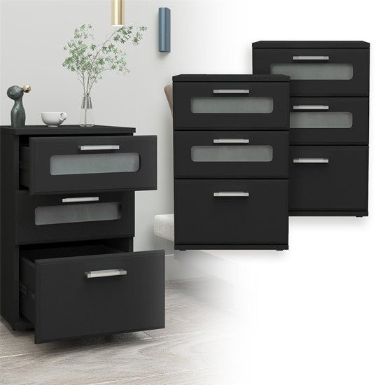 ML-Design Set aus 2 Nachttischen mit 3 Schubladen, Schwarz, B/T/H: 40 x 38 x 60 cm - Bild 1