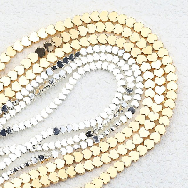 JHNBY Perlen Hämatit, Herz Form, Gold Farbe, 3/4mm - Bild 1