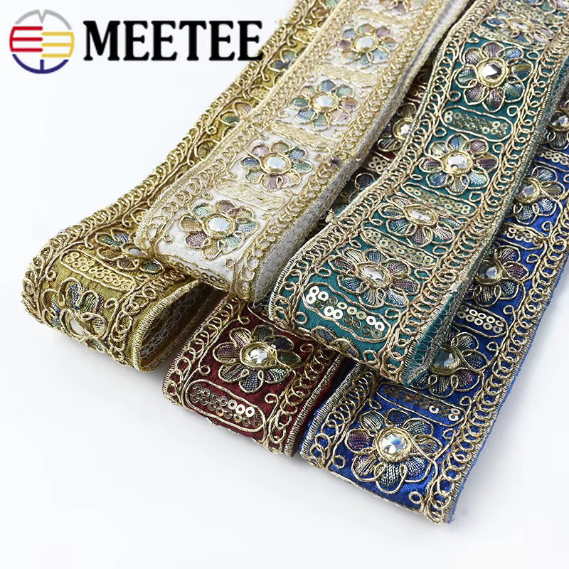 Meetee Besticktes Spitzenband mit Pailletten in Gold und Braun, Breite: 4,5 cm - Bild 1