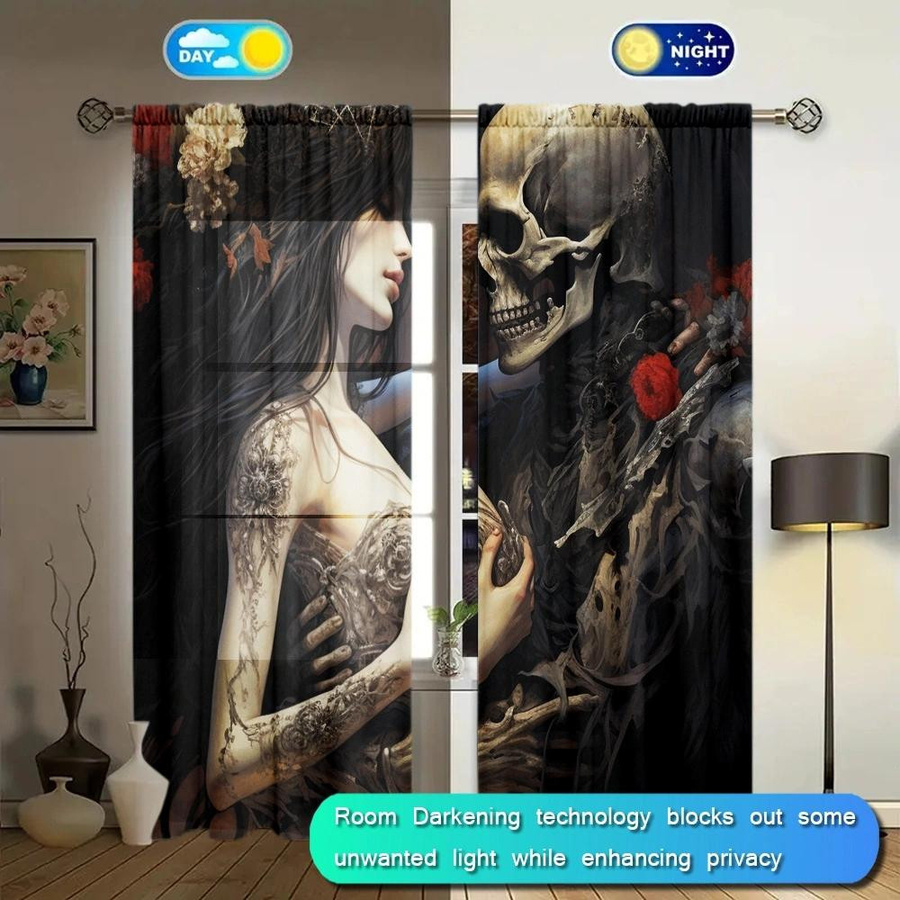 Paar Skelett Kunst Druckvorhang von Household supplies MH, halbtransparent, Mehrfarbig, B: 52,5 cm, H: 116 cm - Bild 3