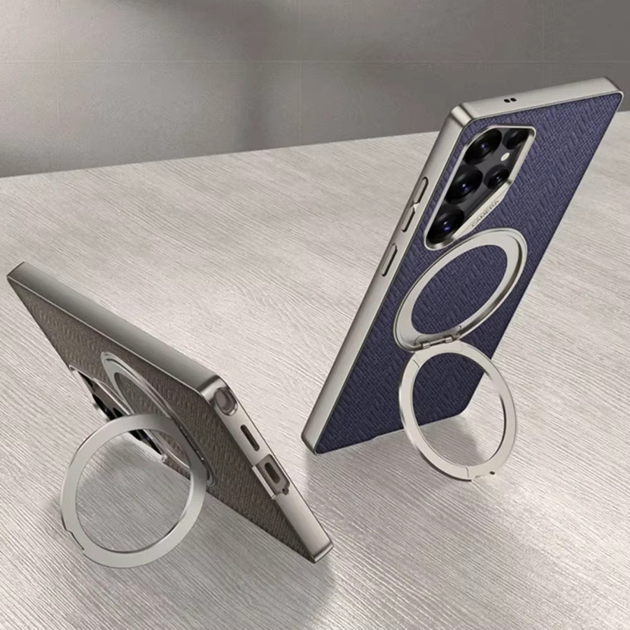Samsung Galaxy S26 S25 S24 S23 Ultra Schutzhülle aus PU-Leder mit 360 Grad drehbarer Ringhalterung und Kickstand in Grau - Bild 3