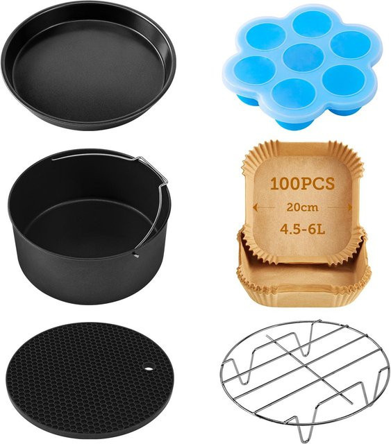 Cosori 6er-Set Airfryer-Zubehör mit Muffin-Tray aus Edelstahl und Silikon in Schwarz - Bild 1