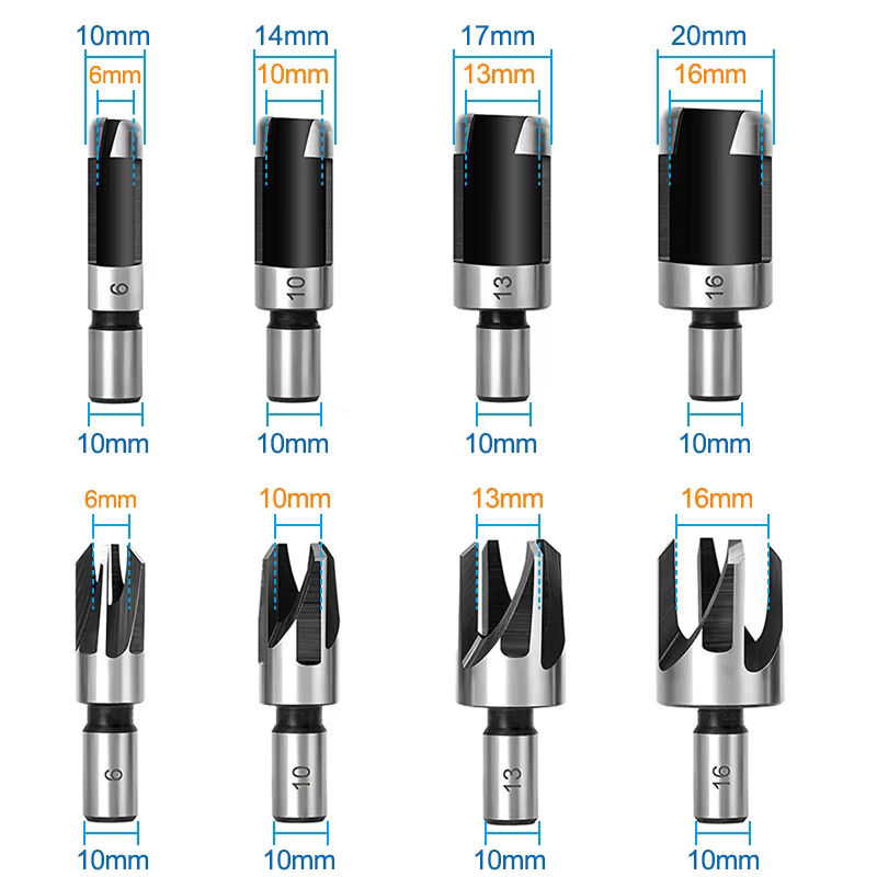 XCAN 8-teiliges Holzstopfen-Schneider-Bohrer-Set mit rundem Schaft, Klaue und konischem Bohrer für die Holzbearbeitung, Durchmesser: 6 mm, 10 mm, 13 mm, 16 mm - Bild 5