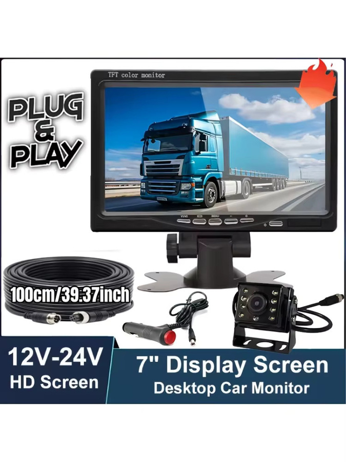 Bileeko 7-Zoll-Automonitor mit 8-LED-LKW-Kamera in Schwarz, universelles Plug-and-Play mit Weitwinkel und 10m Videokabel - Bild 6