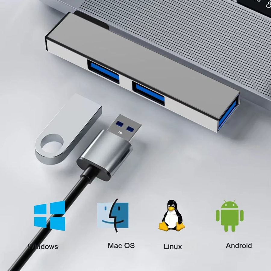 Ashiboogoole 3-in-1 USB-C Hub OTG mit 3 USB 3.0 Ports, 5,0 Gbit/s Geschwindigkeit, Silber - Bild 2
