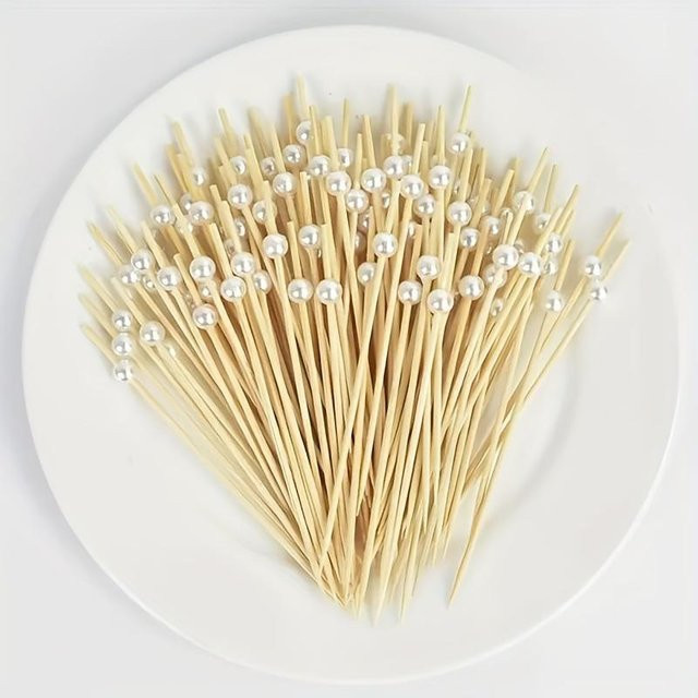 100 Stück Bambusspieße von xianyi01 in Beige als dekorative Holz-Zahnstocher für Obst, Kuchen und Desserts - Bild 1