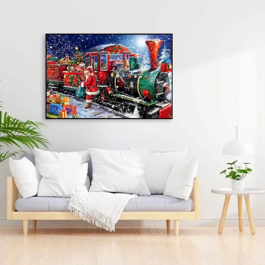 Potdemiel 5D DIY Diamant Malerei Weihnachtsmann und Weihnachtsbaum mit runden Bohrern als Mosaik Wandkunst Dekoration - Bild 3