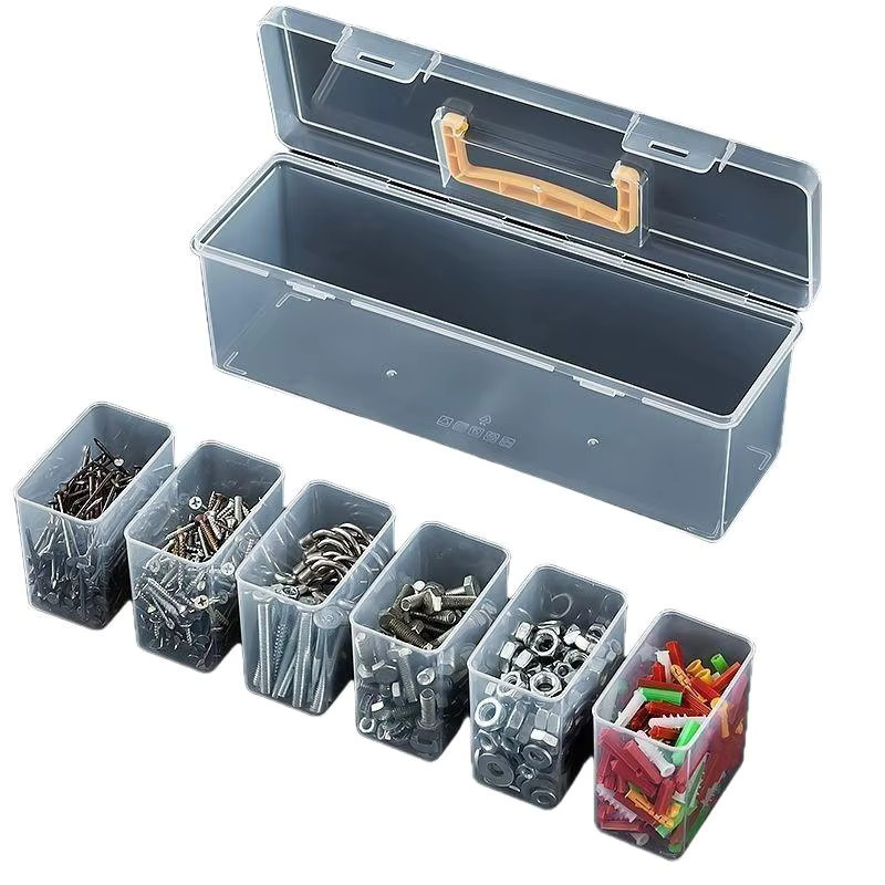 HUXUAN Mehrkammer-Werkzeug-Aufbewahrungsbox aus Kunststoff, transparenter Kleinteile-Organizer für Schrauben und Zubehör, B/T/H: 24,0 x 9,1 x 6,0 cm - Bild 5