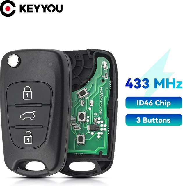 Keyyou Flip Fernbedienung Schlüssel mit 433MHz ID46 Chip für Hyundai i30, ix35 und Kia Rio, Samen, Sportage, Picanto, 3 Tasten, Schwarz - Bild 1