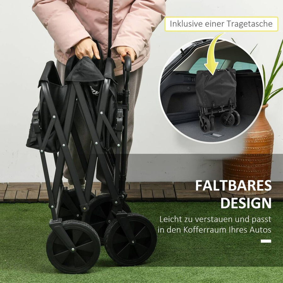 Outsunny Bollerwagen mit Sonnendach und Griff in Schwarz, B/H/L: 52 x 105 x 97 cm - Bild 2