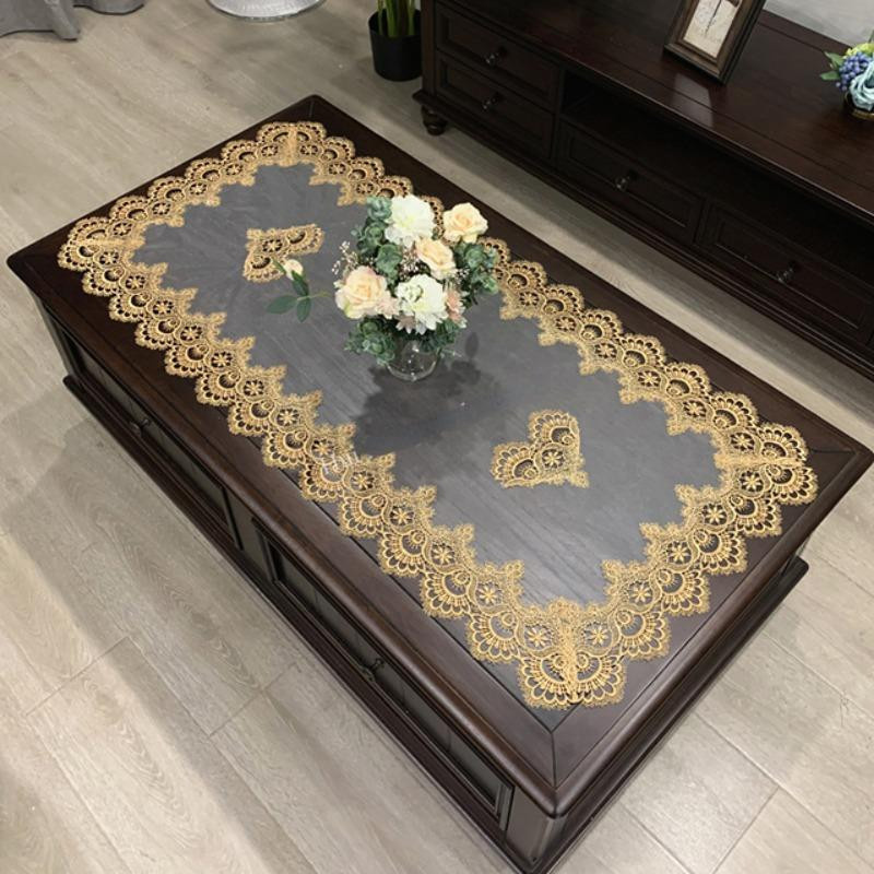 Yiran Furniture Tischdecke Rechteck mit Blumenstickerei und Spitze, B/H: 100 x 50 cm - Bild 1