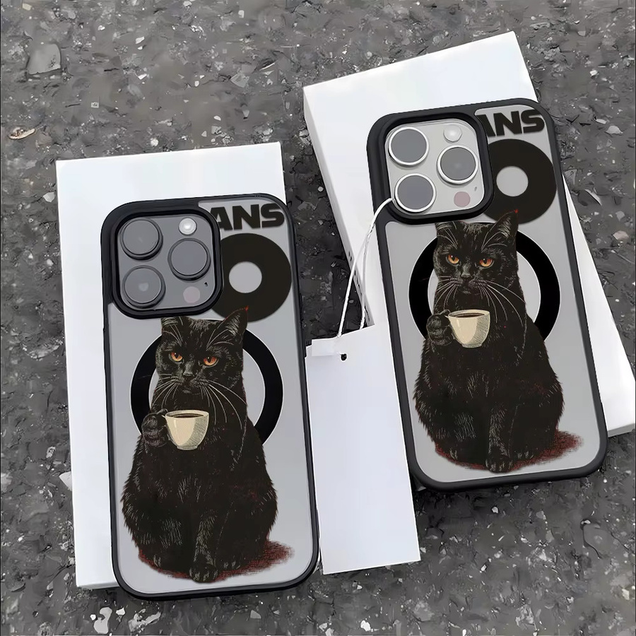 Stoßfeste magnetische Handyhülle mit Katze-Design für Apple iPhone, mattierte Acryl-Abdeckung, Multicolor - Bild 6
