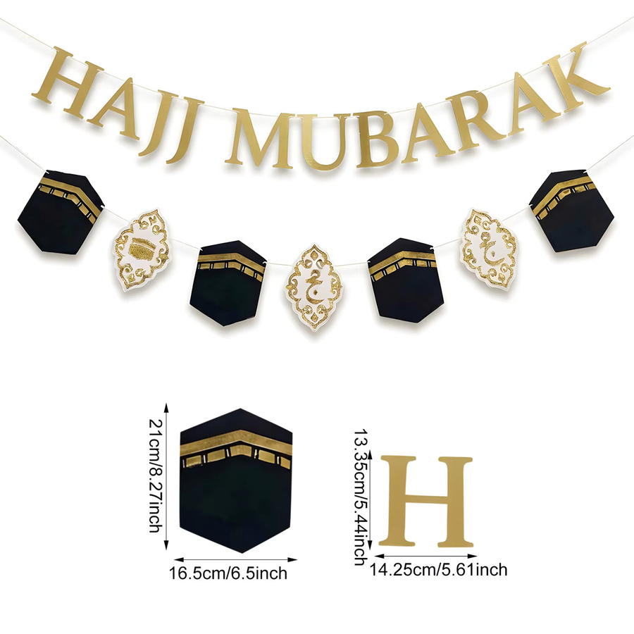 AFYPRTY Hajj Mubarak Banner mit Kaaba-Muster in Schwarz-Gold aus Papier für die Islamische Hajj-Pilgerfahrt und Eid al-Adha Party Dekoration - Bild 2