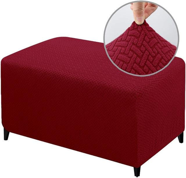 Coolazy Jacquard-Ottoman-Bezug für Hocker und Bänke, dehnbar und waschbar, Weinrot - Bild 1