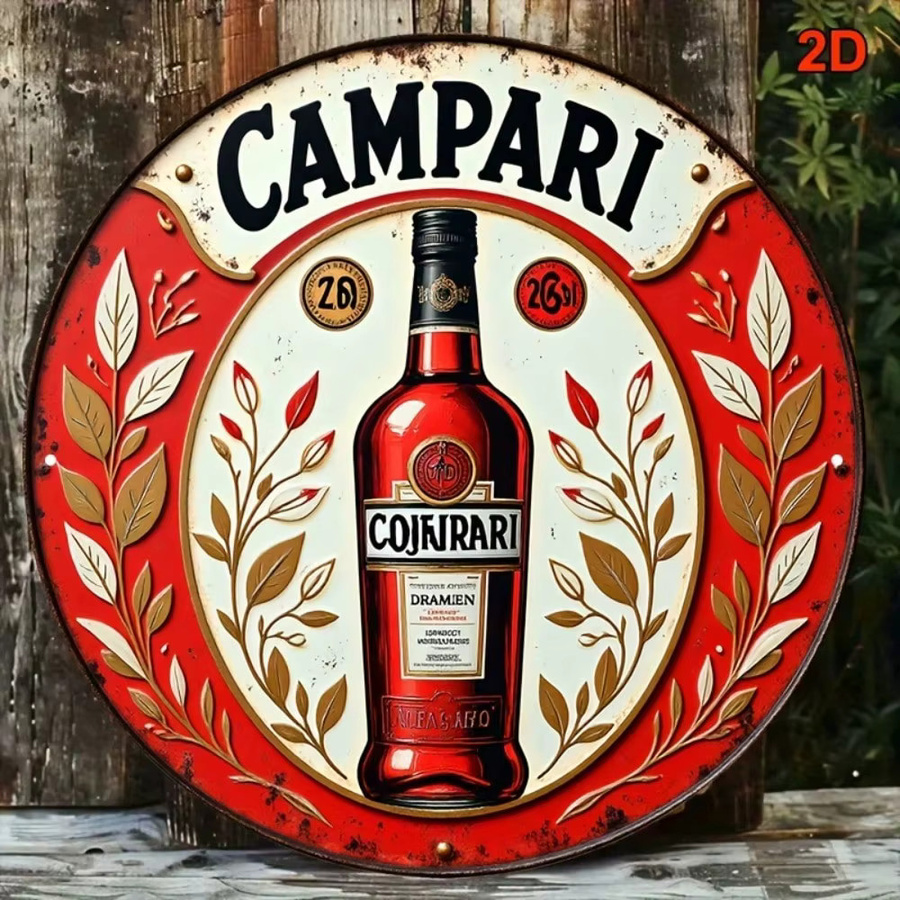 Vintage 1866 Capri Metallschild von CIFBUY, runde Aluminiumplakette mit floralem Blattmuster in Rot und Gold, Durchmesser: 20,3 cm - Bild 2