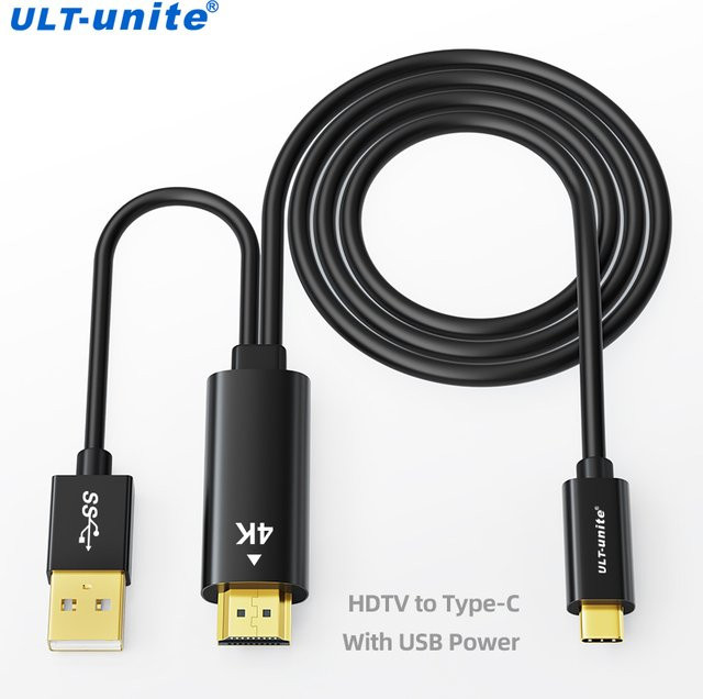 ULT-unite HDMI auf USB-C Kabel, unidirektional 4K60Hz, schwarz, kompatibel mit Xreal Nreal Air, Steam Deck und PS5 Monitor - Bild 1