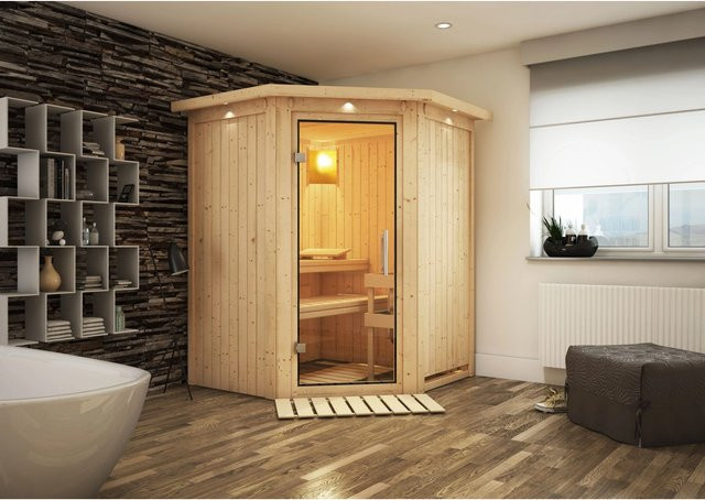 Karibu Sauna Lyra mit LED-Dachkranz in Natur Braun - Bild 1