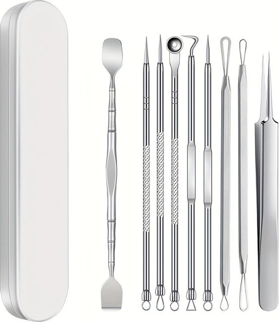 YJYIBEI Mitesser-Set, 9-teiliges Edelstahl-Komedonen-Extraktor-Set, Unisex - Bild 1