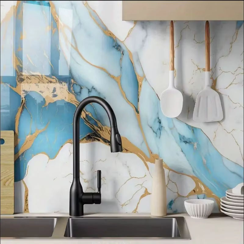 Selbstklebende Wandaufkleber von ctzszzmm im modernen Marmor-Design, wasserdichte und feuchtigkeitsbeständige Tapetendekoration in Mehrfarbig, rechteckig und abstrakt - Bild 2