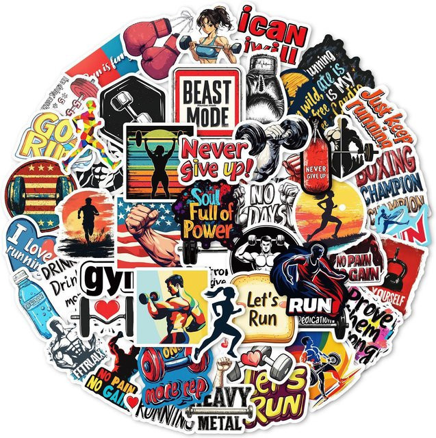 50 Fitness und Sport Graffiti Aufkleber Set in Multicolour zur Dekoration - Bild 1