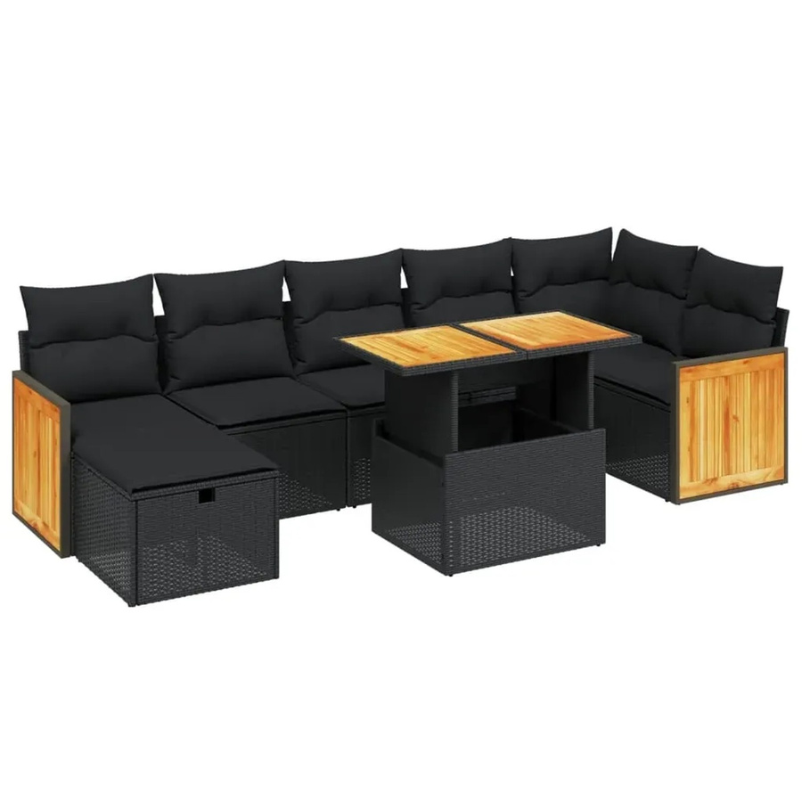 vidaXL 8-teilige Garten-Sofagarnitur aus Poly-Rattan und Akazienholz in Schwarz mit Kissen - Bild 2