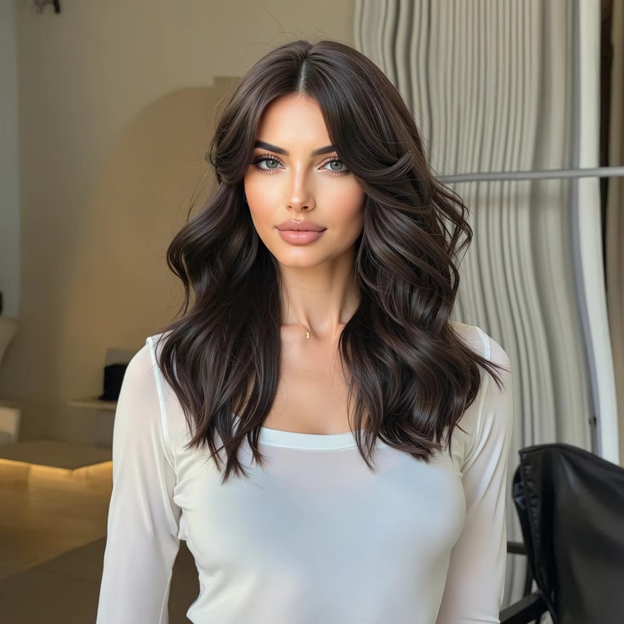 EASIHAIR Perücke, schwarzbraun, mittellang gewellt, synthetisch, Damen - Bild 4