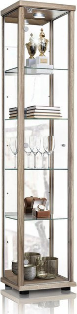 K-Möbel Sammlervitrine stehend in Sonoma Eiche mit Spiegel, LED-Beleuchtung, Schloss und Glasböden, H x B x T: 176 x 37 x 33 cm - Bild 1