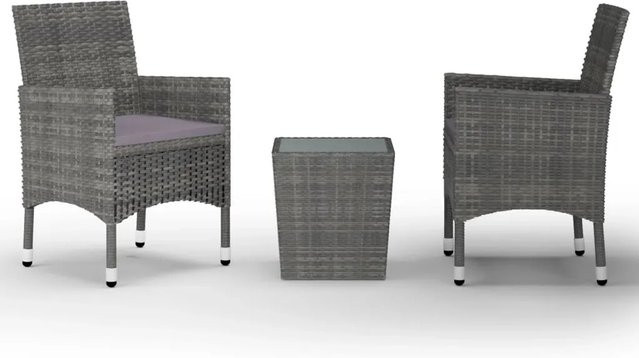 vidaXL 3-tlg Bistro-Set aus Poly Rattan und Hartglas in Grau - Bild 1