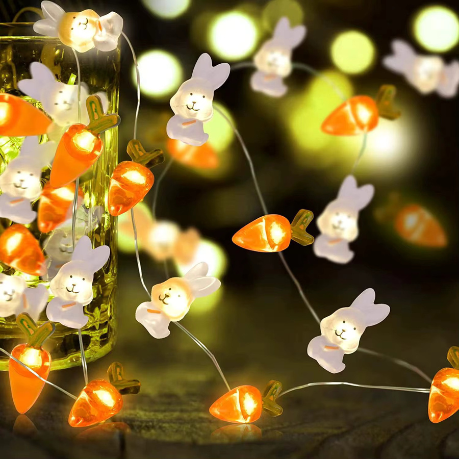 WEIGAO LED Oster Lichterkette mit 20 bunten Motiven wie Kaninchen, Karotten, Küken und Eiern, 2 m Länge, Mehrfarbig - Bild 2