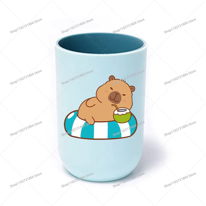 Potdemiel Capybara Zahnglas mit Anime-Cartoon-Print, tragbarer Mundspülbecher aus Kunststoff für Paare und Reisen - Bild 2